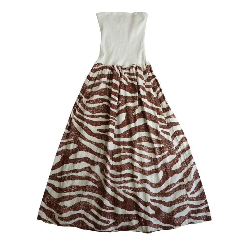 Tennis TNS Strapless Zebra Animal Print Maxi Dress Womens M Cream Brown Resort